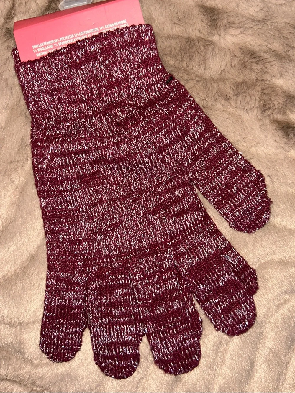 Women’s Marled Burgundy Lurex Gloves